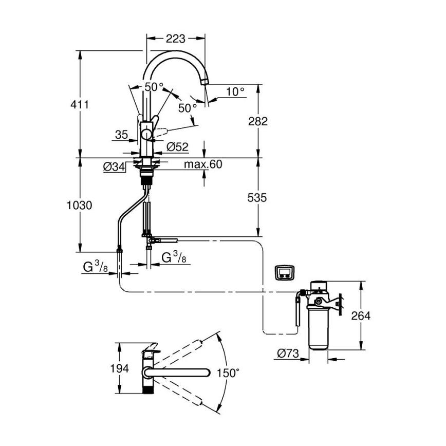 GROHE 30593000 - Köksblandare BLUE PURE med C-pip, polerad krom