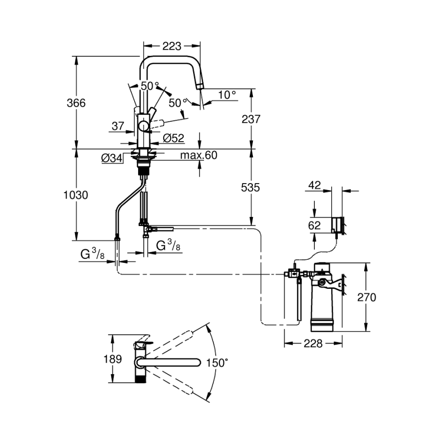 GROHE 30594000 - Köksblandare BLUE PURE Start med filtreringsfunktion Ultrasafe, krom