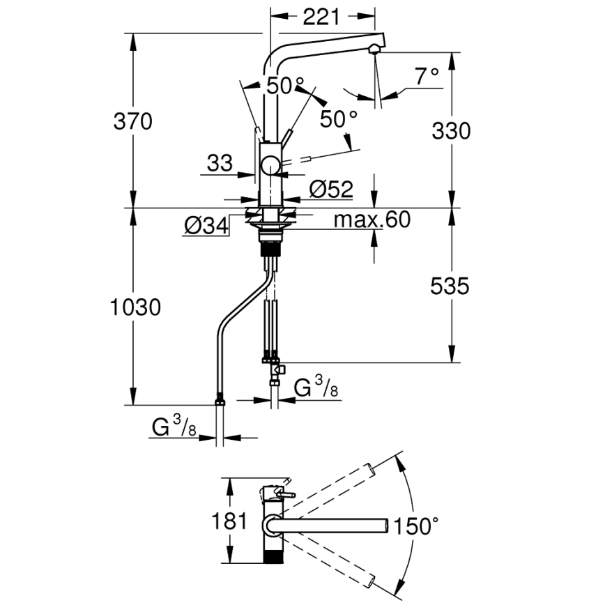GROHE 30600000 - Köksblandare BLUE PURE, L-formad pip, polerad krom