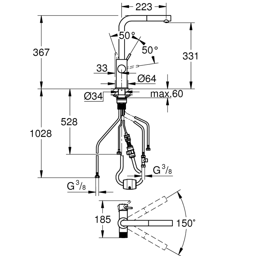 GROHE 30601000 - Diskblandare BLUE PURE A med utdragbar pip, i blank krom