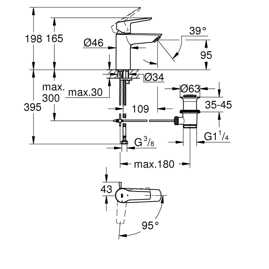 GROHE 31137002 - Tvättställsblandare QUICKFIX START storlek S polerad krom
