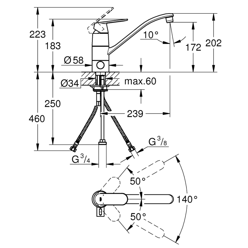 GROHE 31161000 - Köksblandare EUROSMART COSMOPOLITAN 140° blank krom