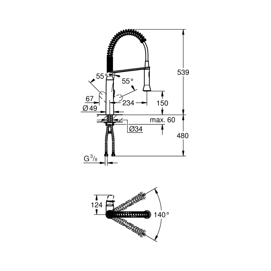 GROHE 31379000 - Köksblandare K7 G12” i blank krom