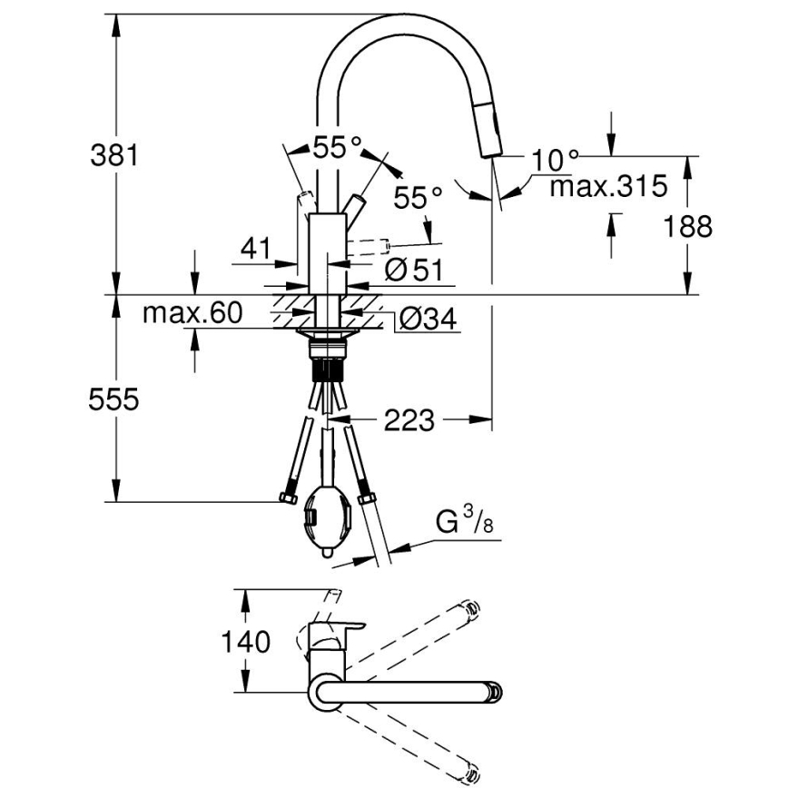 GROHE 31486DC1 - Köksblandare FEEL i rostfritt stål