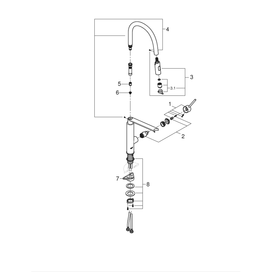 GROHE 31491000 - Köksblandare CONCETTO med professionell utdragbar handdusch, blank krom