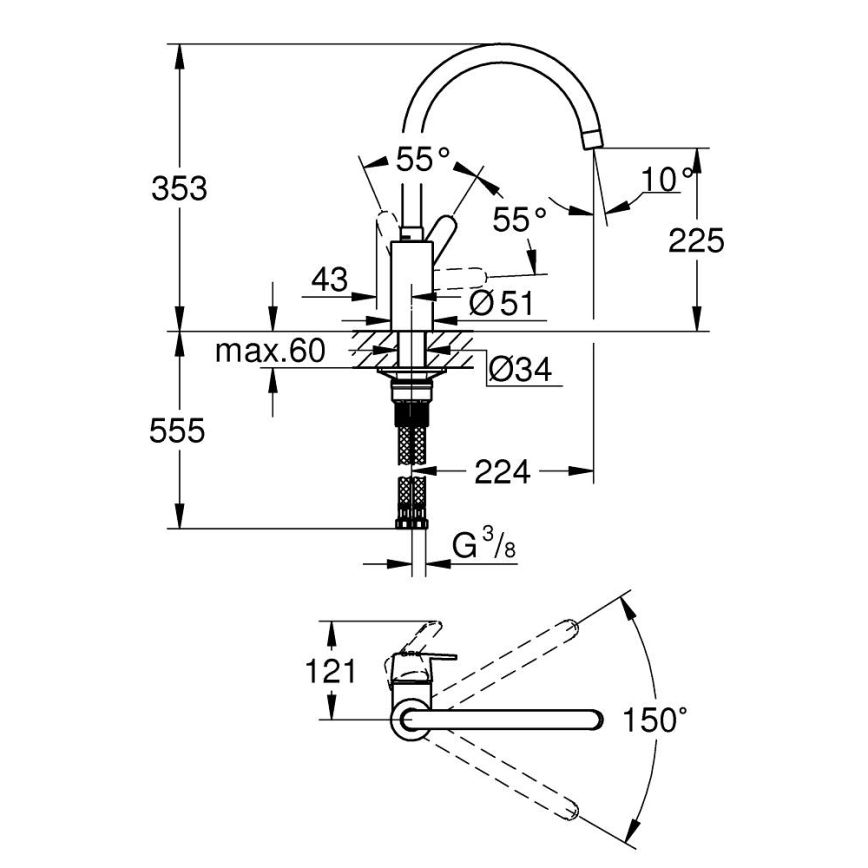 GROHE 31494001 - Köksblandare GET blank krom