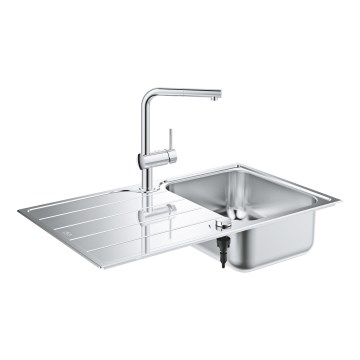 GROHE 31573SD1 - Set med köksdiskho K500 med avrinningsyta och köksblandare A, 86×50 cm i rostfritt stål