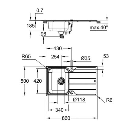 GROHE 31573SD1 - Set med köksdiskho K500 med avrinningsyta och köksblandare A, 86×50 cm i rostfritt stål