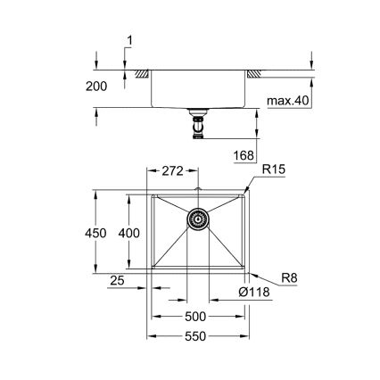 GROHE 31574SD1 - Köksdiskho K700U 550 x 450 mm rostfritt stål
