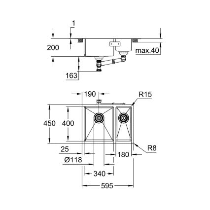 GROHE 31577SD1 - Diskho K700U 595 × 450 mm, rostfritt stål