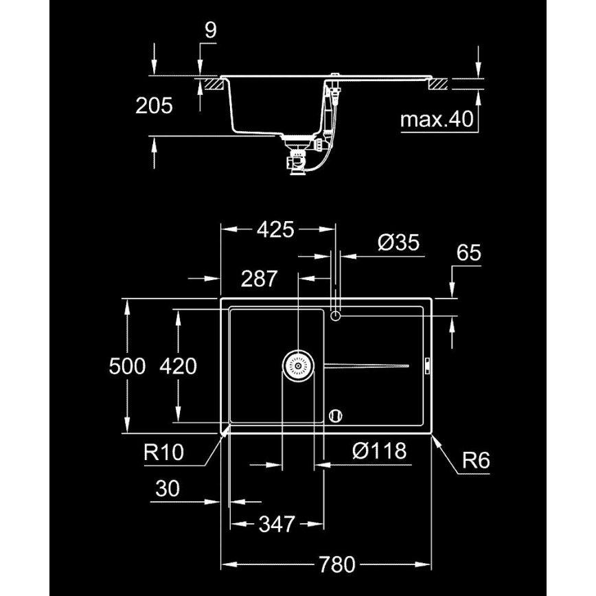 GROHE 31639AP0 - Kompositdiskho K400 780 × 500 mm svart