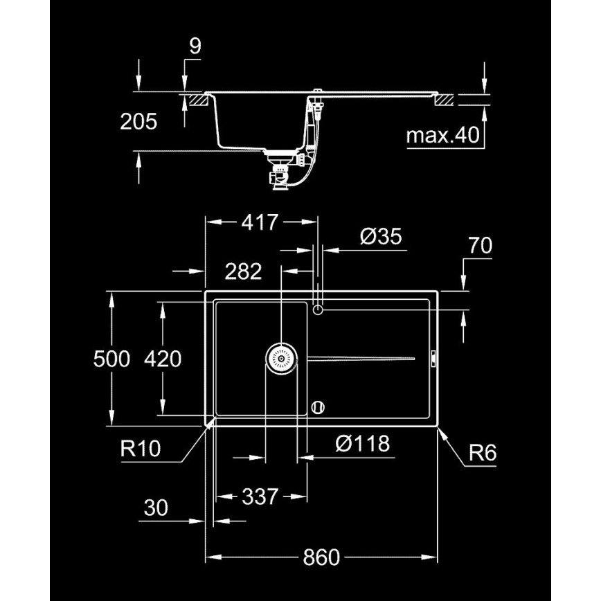 GROHE 31640AP0 - Kompositdiskho K400 860 × 500 mm svart