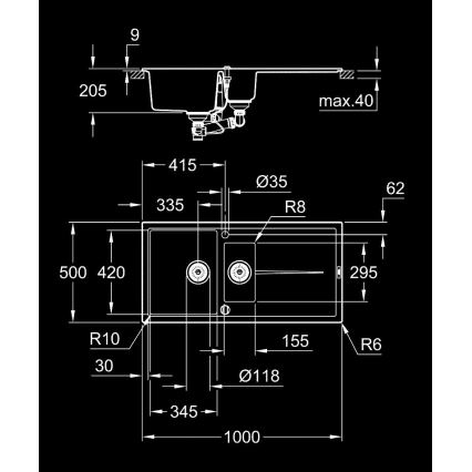 GROHE 31642AP0 - Köksdiskho K400 1000 × 500 mm granit/svart