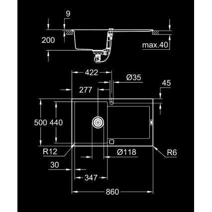 GROHE 31644AP0 - Kompositdiskho K500 860 × 500 mm svart