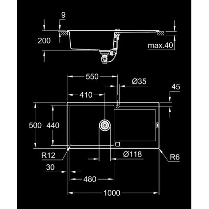 GROHE 31645AP0 - Diskho K500, 1000 × 500 mm, sten/svart