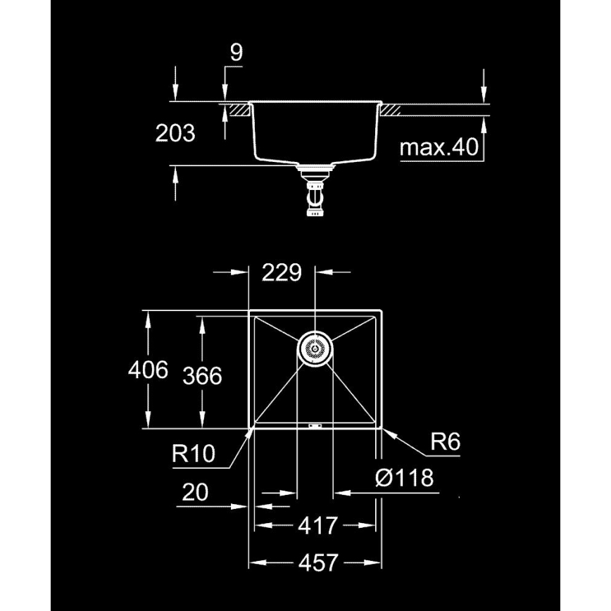 GROHE 31653AP0 - Kompositdiskho K700U 457 × 406 mm svart