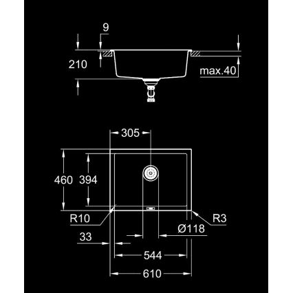 GROHE 31655AP0 - Kompositdiskho K700U 610 × 460 mm svart