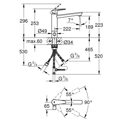 GROHE 31696000 - Köksblandare BAUEDGE, blank krom