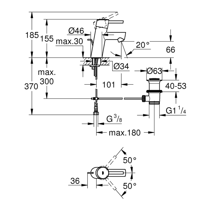 GROHE 32204001 - Tvättställsblandare CONCETTO DN 15, blank krom