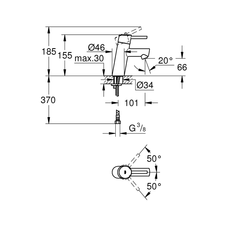 GROHE 3224010E - Tvättställsblandare CONCETTO DN 15, polerad krom