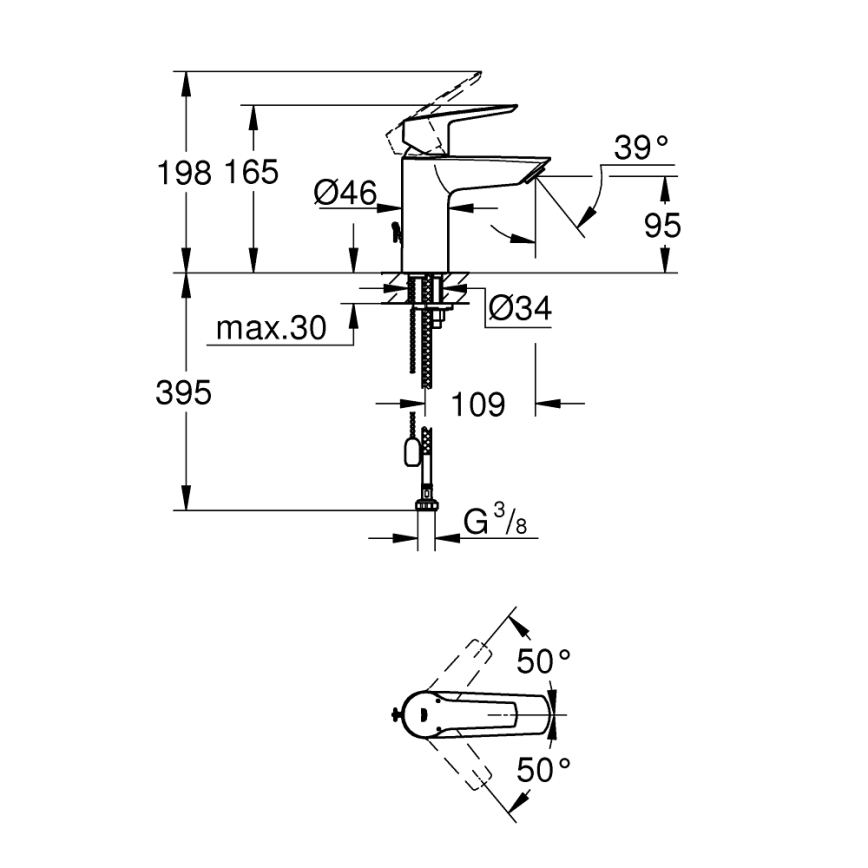 GROHE 32277002 - Tvättställsblandare START, storlek S, polerad krom