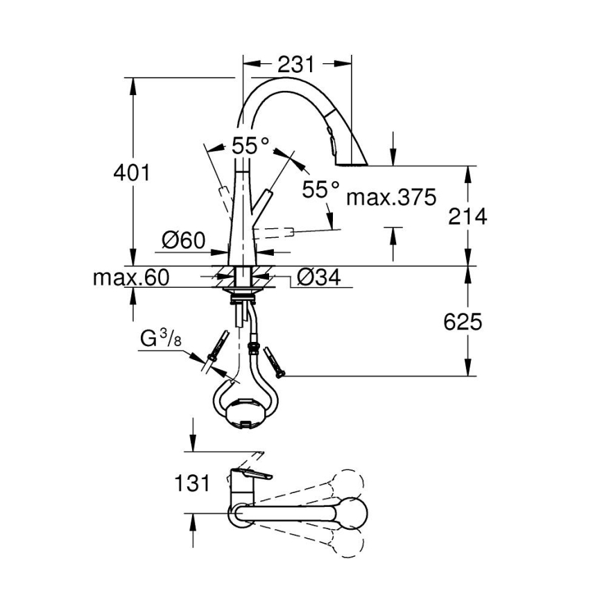 GROHE 32294002 - Köksblandare ZEDRA 401 mm i blank krom