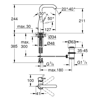 GROHE 32628AL1 - Tvättställsblandare ESSENCE, storlek L, antracit