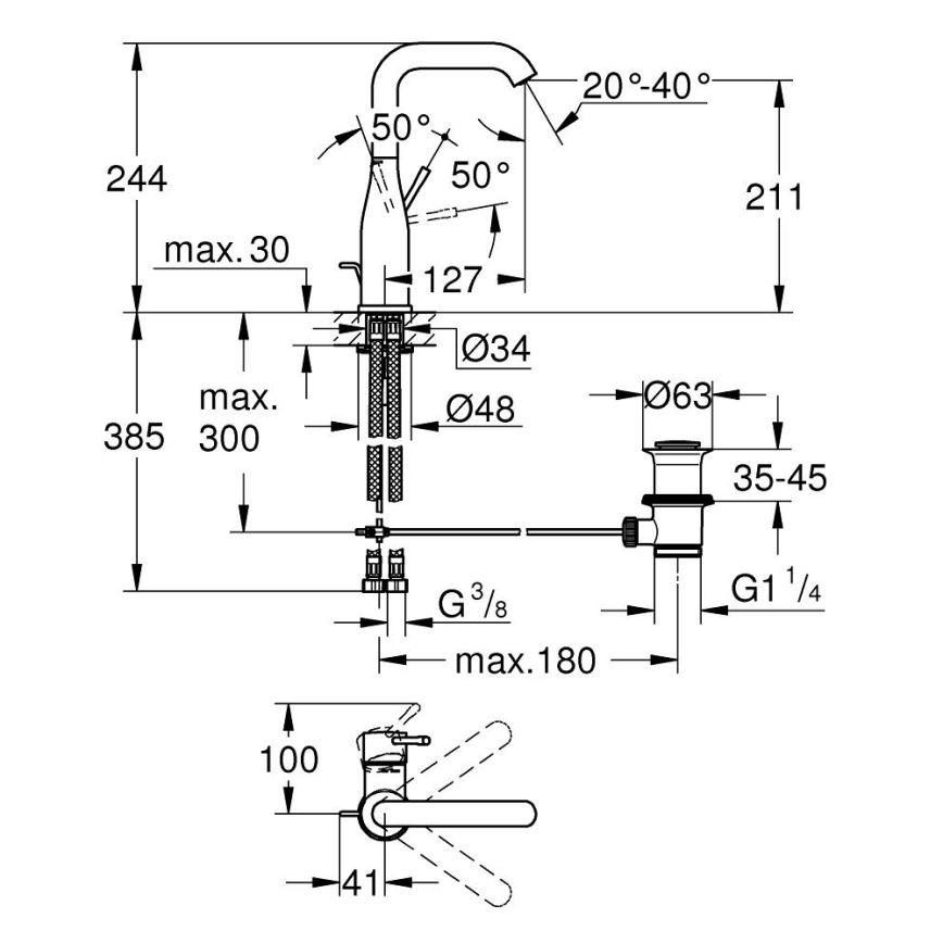GROHE 32628DL1 - Tvättställsblandare ESSENCE storlek L brons