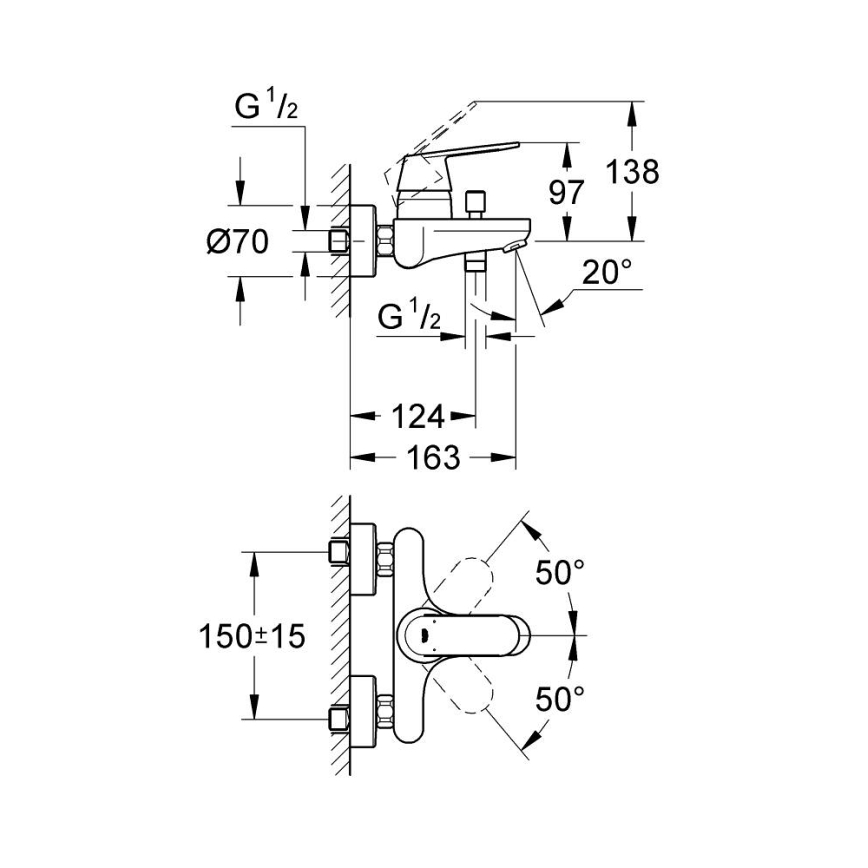 GROHE 32831000 - EUROSMART COSMOPOLITAN badkarsblandare DN 15, polerad krom