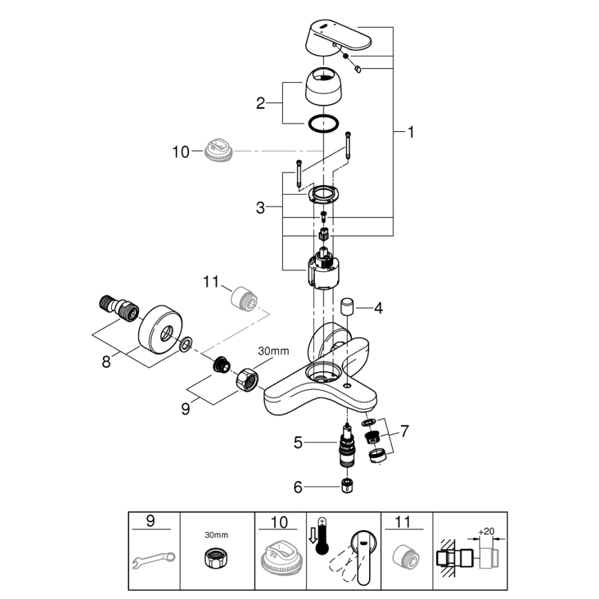 GROHE 32831000 - EUROSMART COSMOPOLITAN badkarsblandare DN 15, polerad krom