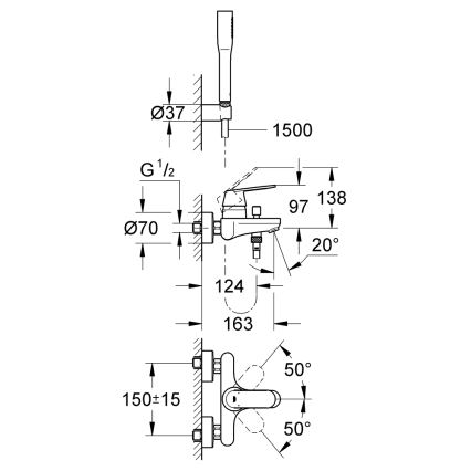 GROHE 32832000 - Badkarsset med blandare EUROSMART COSMOPOLITAN, polerad krom
