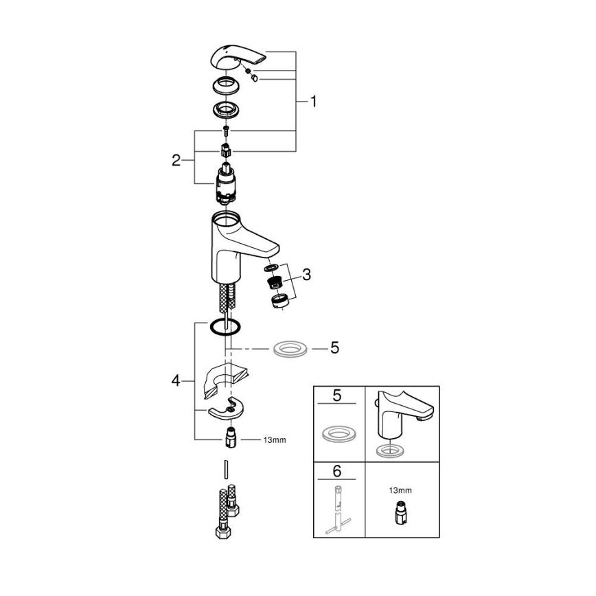 GROHE 32848000 - Tvättställsblandare BAUCURVE i blank krom