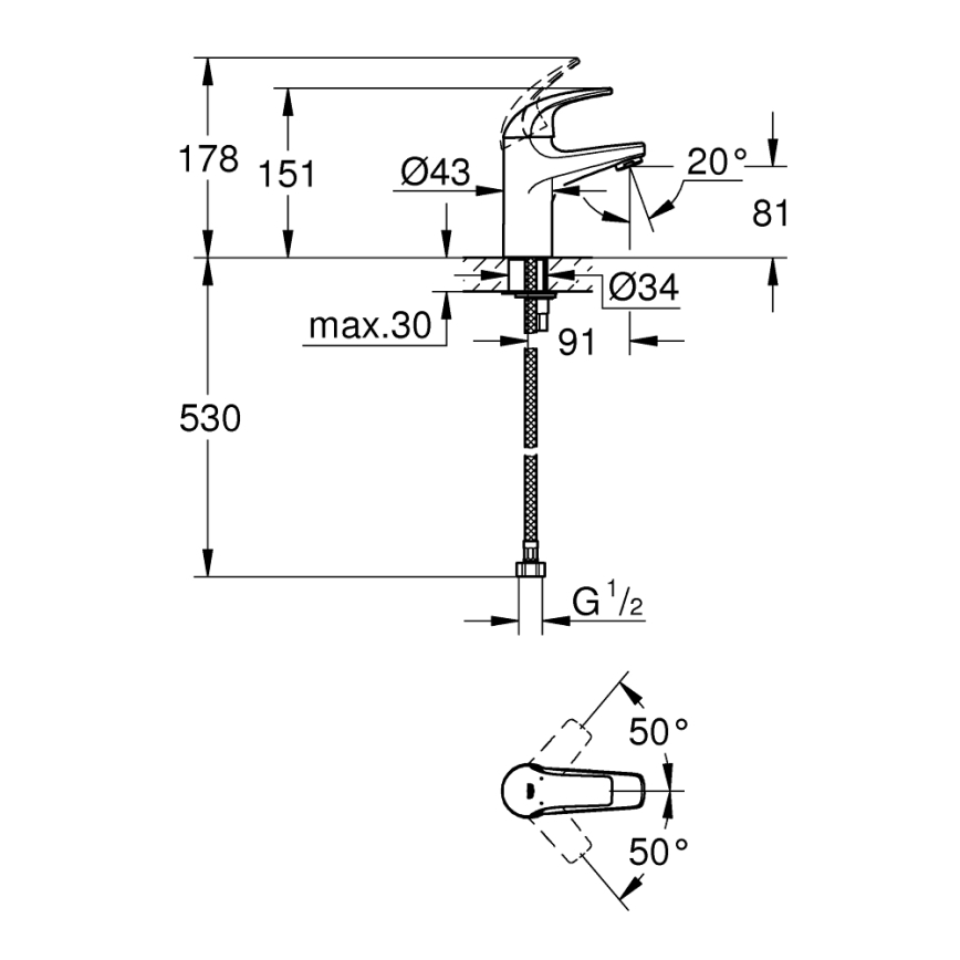 GROHE 32848000 - Tvättställsblandare BAUCURVE i blank krom