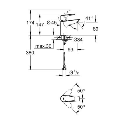 GROHE 32858001 - Tvättställsblandare BAUEDGE 147 mm, blank krom