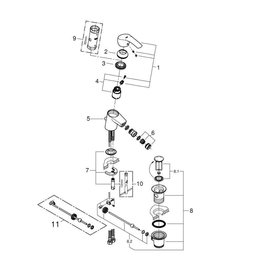 GROHE 32929002 - Bidettblandare EUROSMART storlek S blankkrom