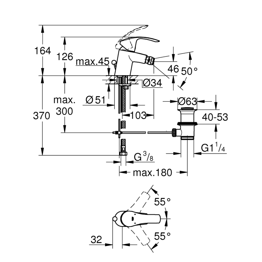 GROHE 32929002 - Bidettblandare EUROSMART storlek S blankkrom