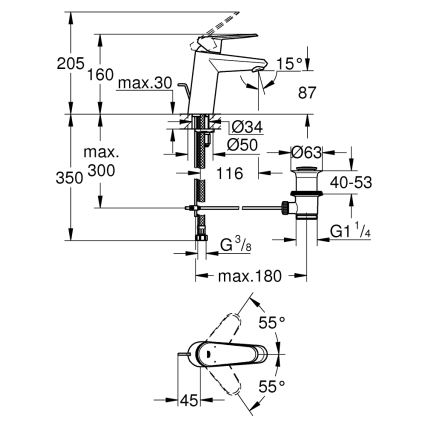 GROHE 3319020E - Tvättställsblandare EURODISC COSMOPOLITAN storlek S krom