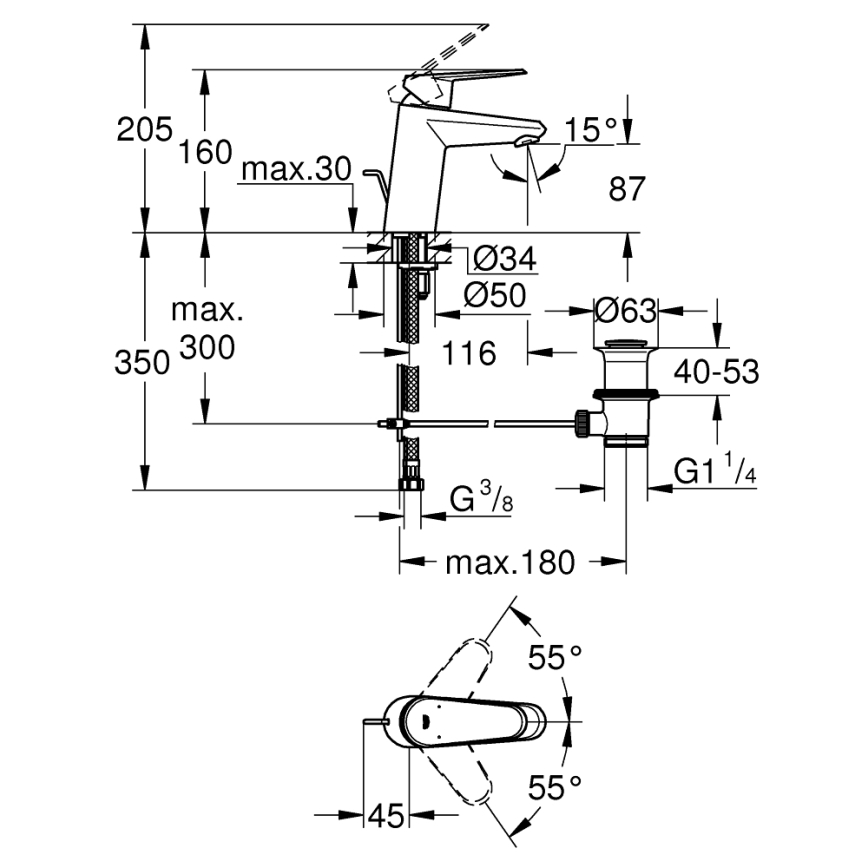 GROHE 3319020E - Tvättställsblandare EURODISC COSMOPOLITAN storlek S krom