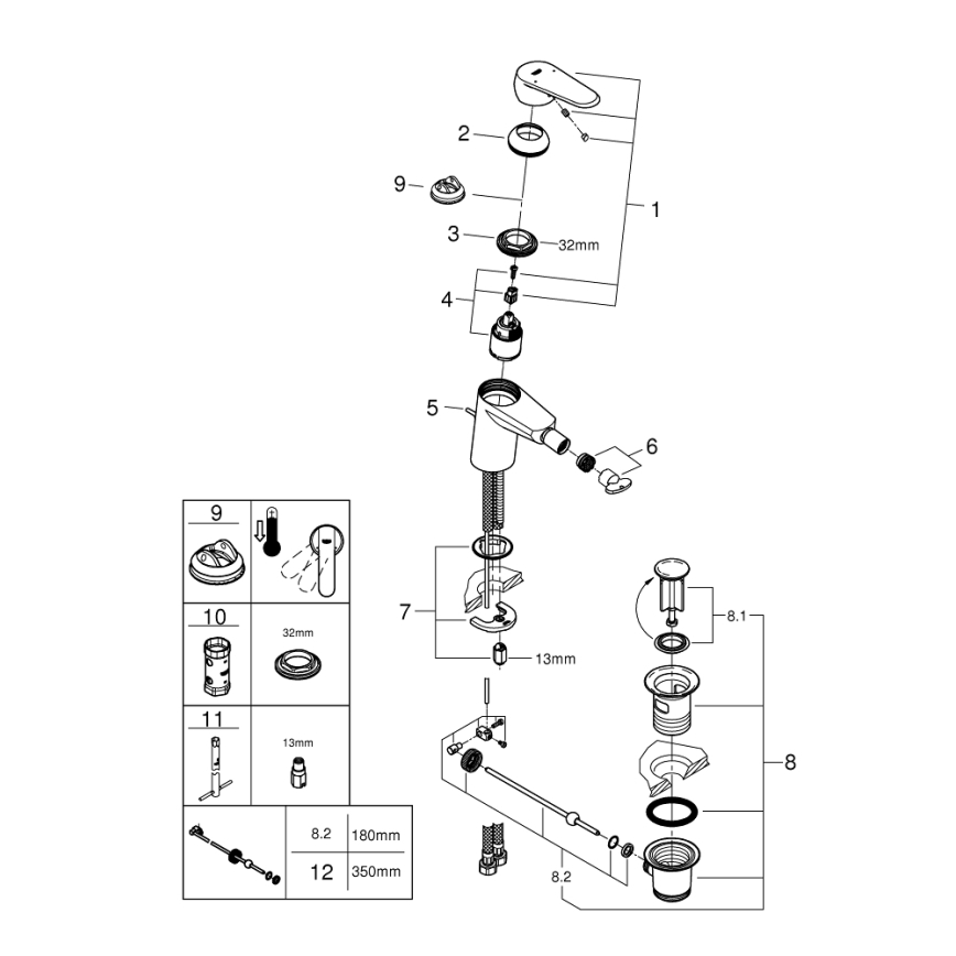 GROHE 33244002 - Bidéblandare EURODISC COSMOPOLITAN DN 15, blank krom