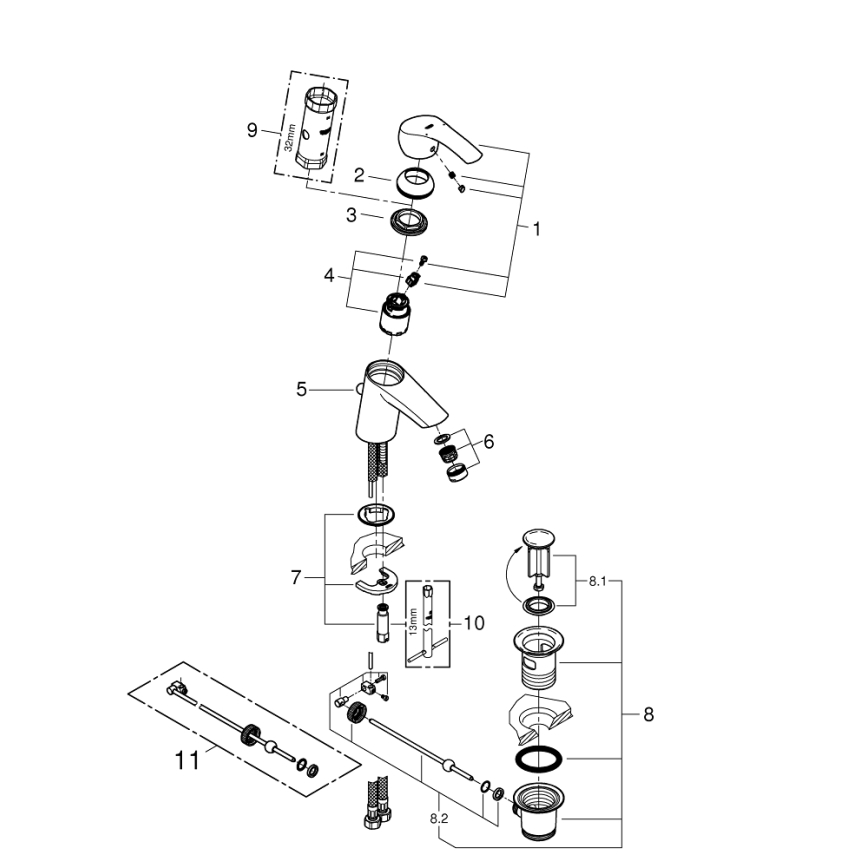 GROHE 33265002 - Tvättställsblandare EUROSMART DN 15 storlek S blank krom