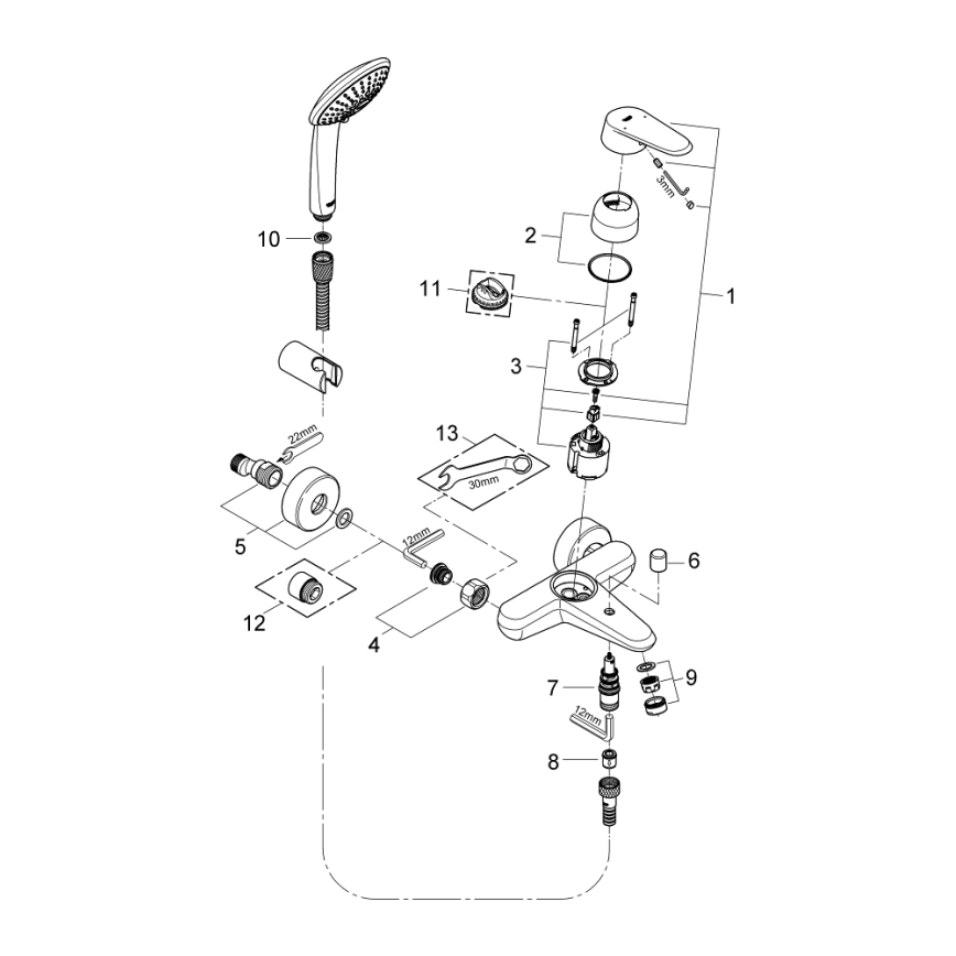 GROHE 33395002 - Badkarsset med EURODISC COSMOPOLITAN-blandare i blank krom