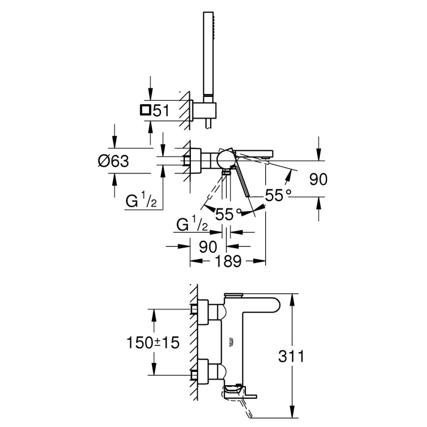 GROHE 33547003 - Badkarsset med PLUS-blandare i blank krom