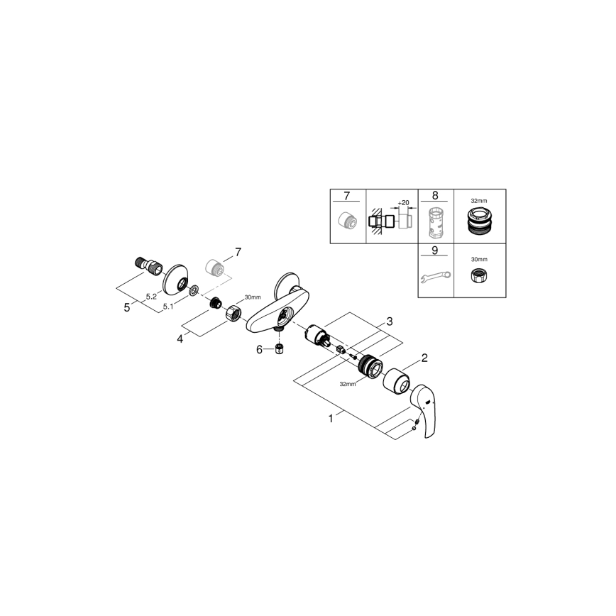 GROHE 33555002 - Duschblandare EUROSMART DN 15, blank krom