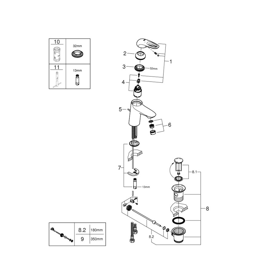 GROHE 33558LS3 - Tvättställsblandare EUROSTYLE, storlek S, vit