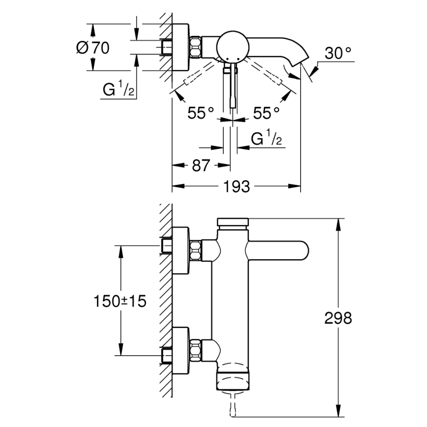 GROHE 33624DL1 - ESSENCE badkarsblandare 193 mm i brons