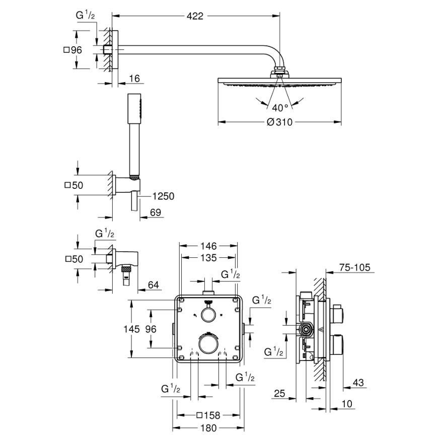 GROHE 34730000 - Duschset GROHTHERM RAINSHOWER COSMOPOLITAN 310 422 mm krom