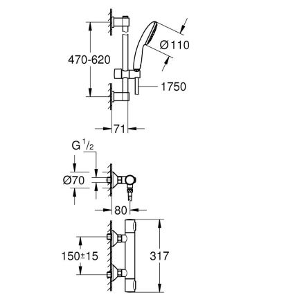 GROHE 34800001 - PRECISION FLOW duschset med termostatblandare, 600 mm, blank krom