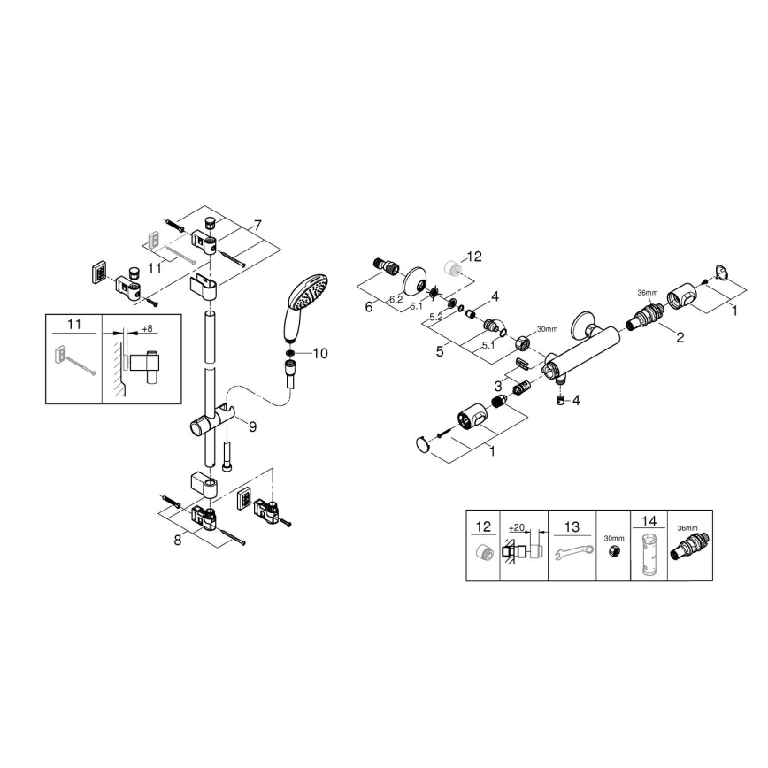 GROHE 34805001 - Duschset med termostatisk blandare PRECISION FLOW DN 15, blank krom