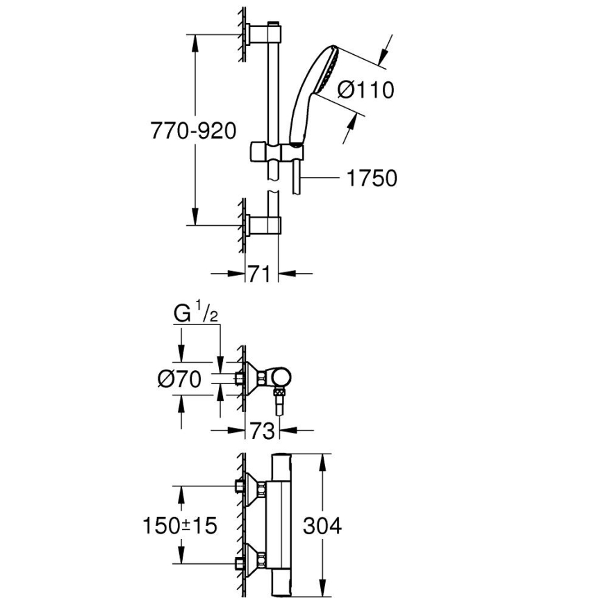 GROHE 34854001 - Termostatstyrd duschblandare PRECISION START 900 mm krom