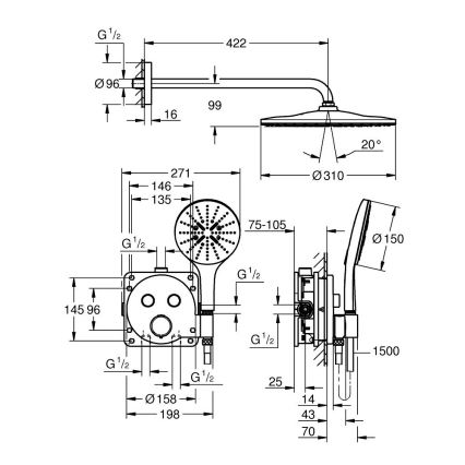 GROHE 34877000 - Duschsystem VITALIO RAIN MONO 310 polerad krom